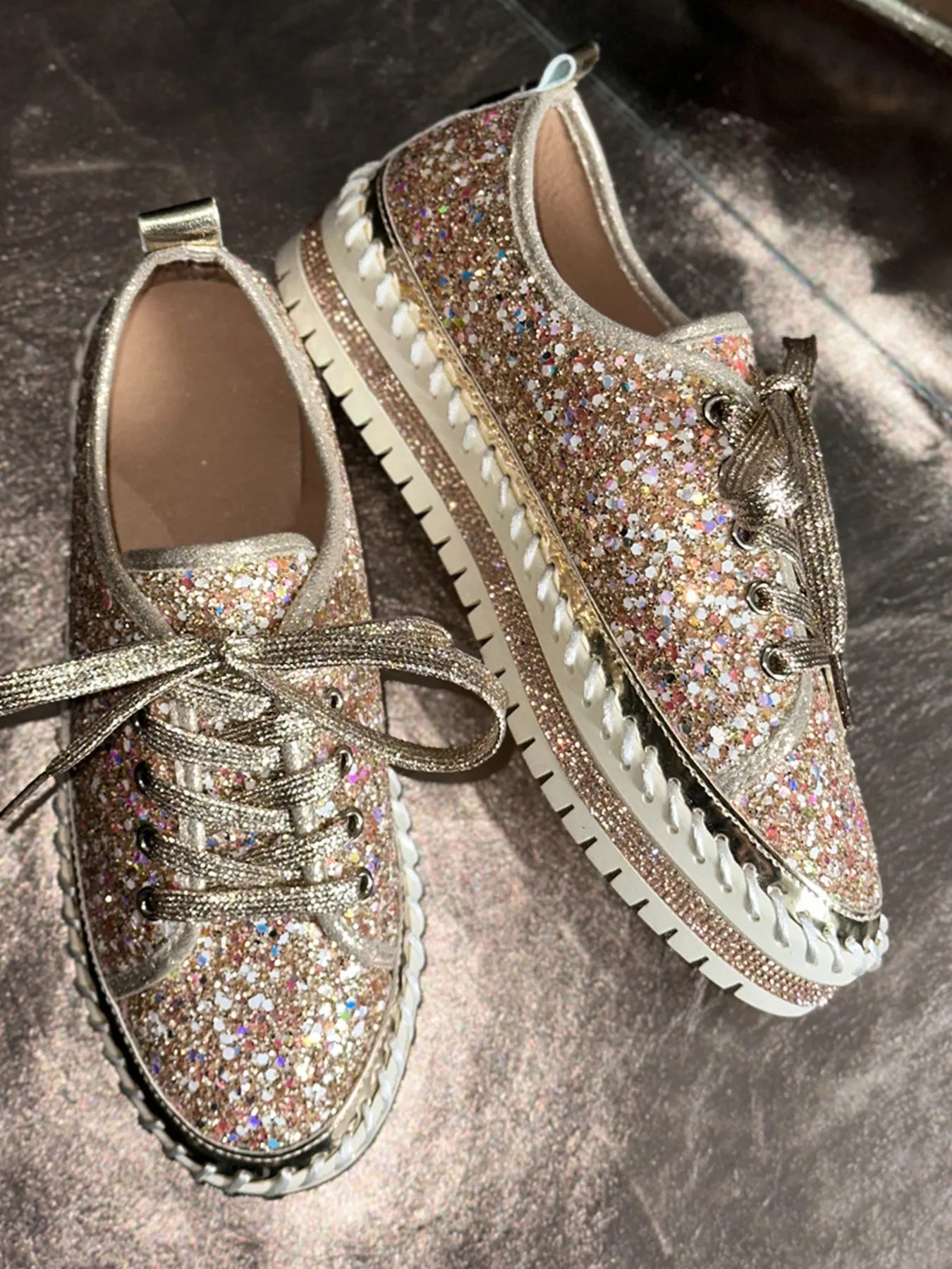 Lace Up Round Toe Platform Sneakers.