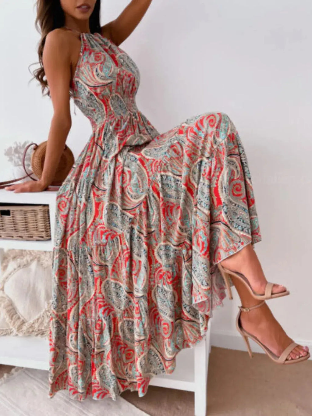 Printed Halter Neck Maxi Dress.