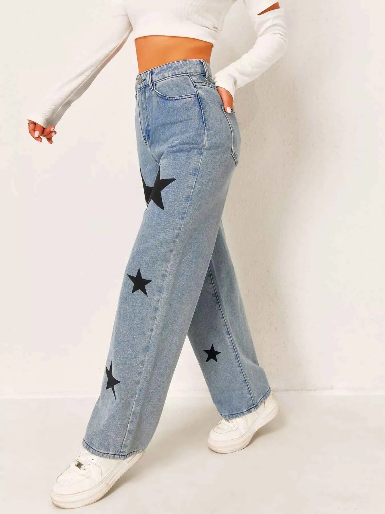 Star High Waist Wide Leg Jeans