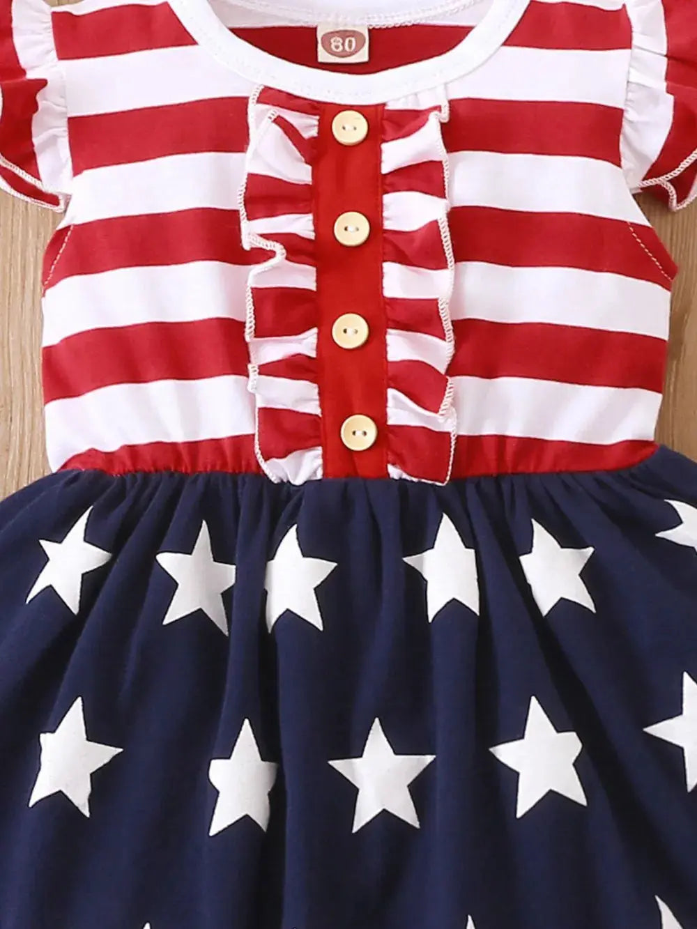 Striped & Stars Ruffled Round Neck Cap Sleeve Dress.