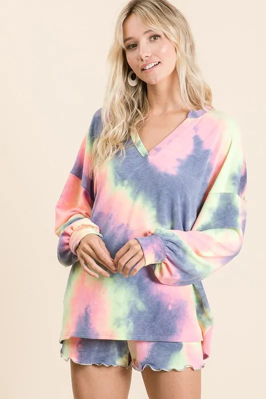 Tie-dye French terry women top and shorts set - CHIC TB