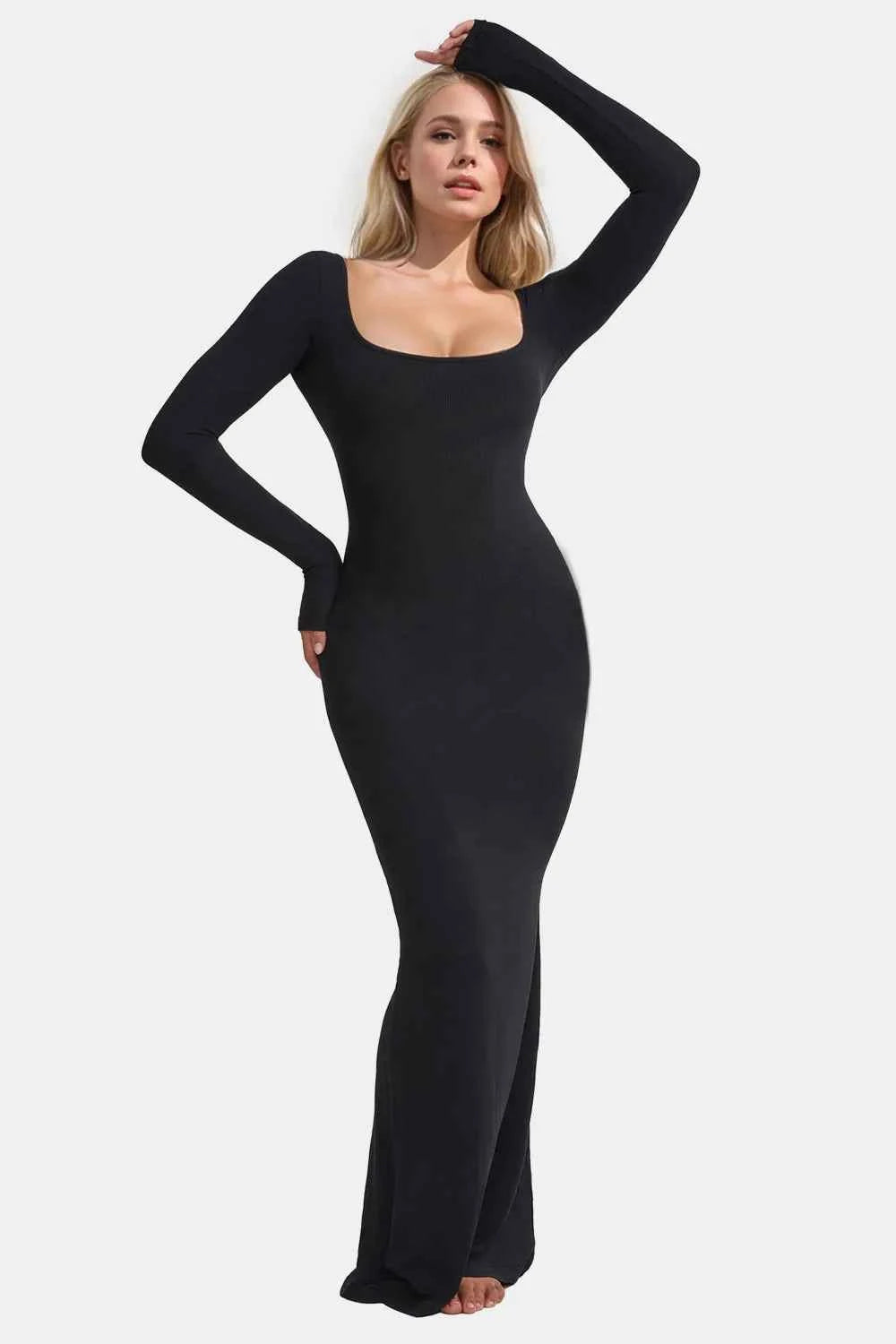 Basic Bae Built-In Shapewear Square Neck Long Sleeve Maxi Dress.