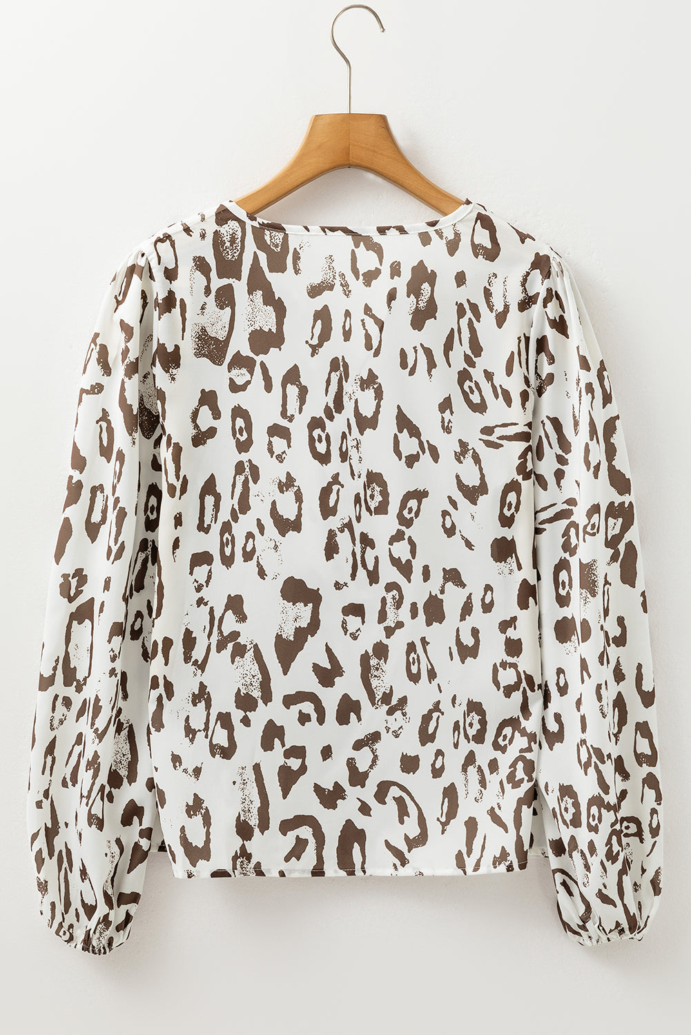 Khaki Leopard Print Split Neck Balloon Sleeve Blouse Dear-Lover Dropshipping