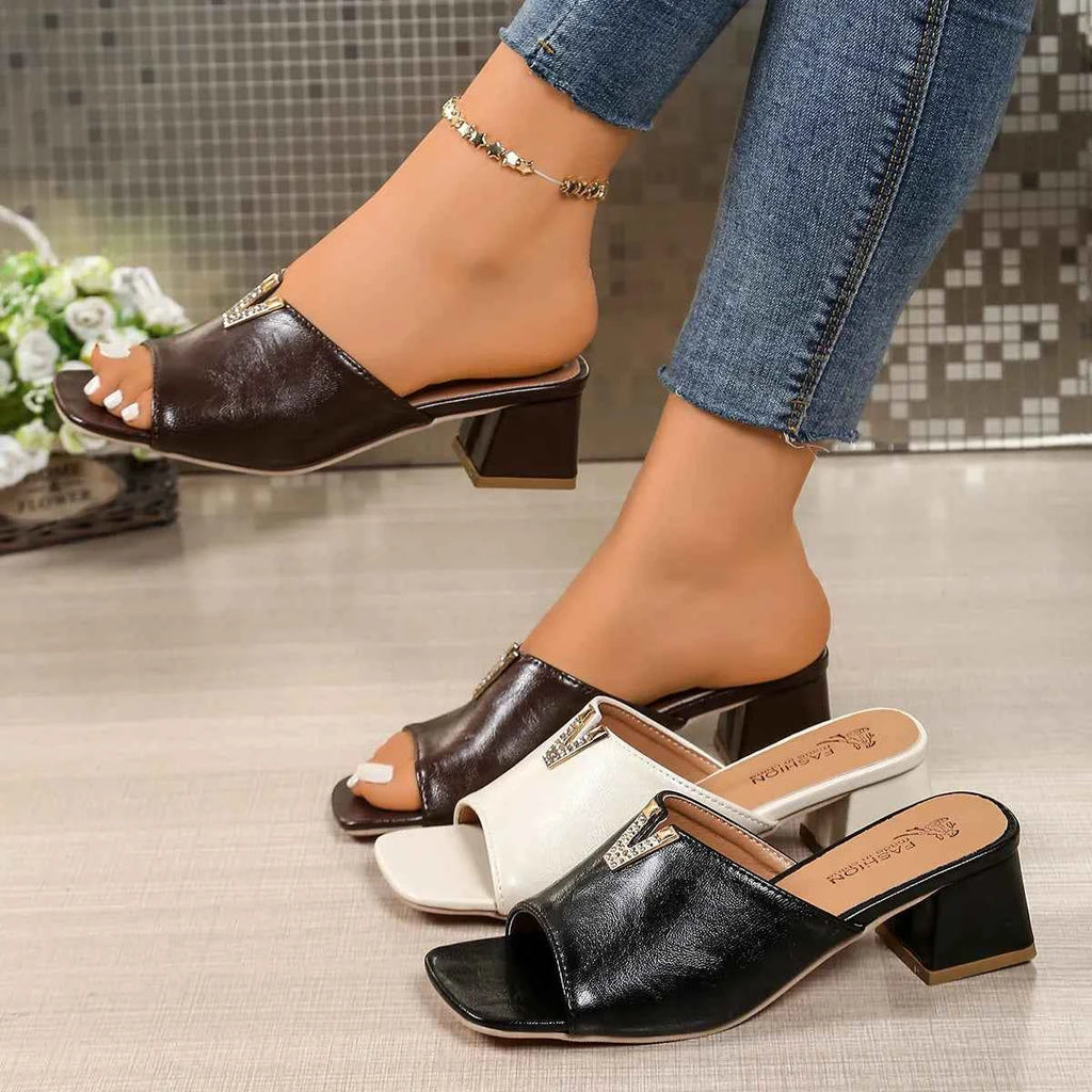 Rhinestone Block Heels Sandals