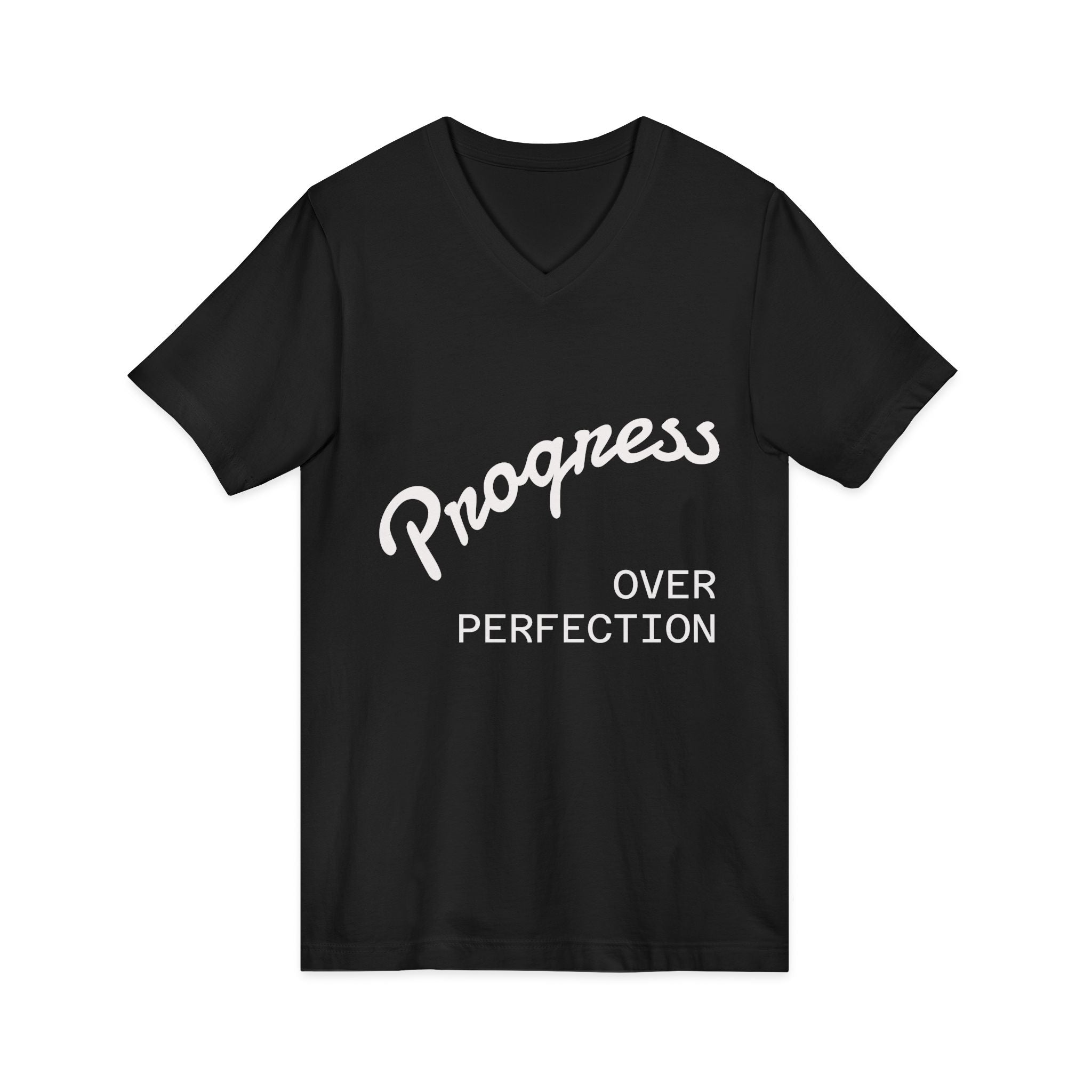 Progress Over Perfection V-Neck Tee — Inspirational Women’s Motivational T-Shirt