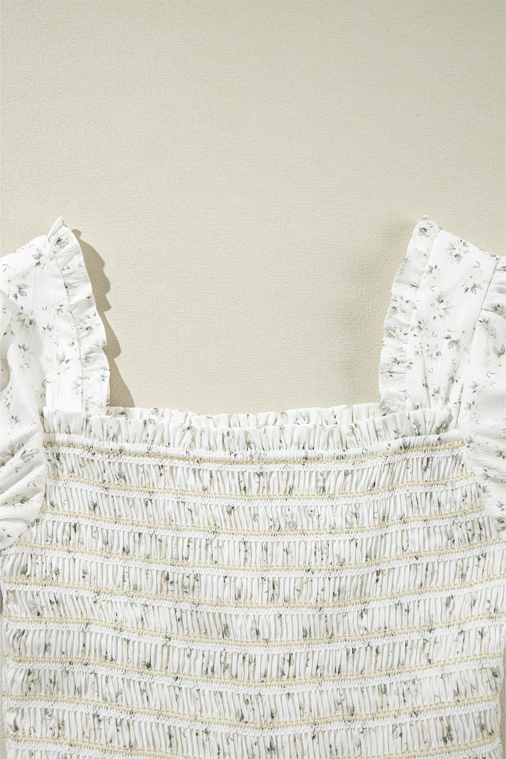 White Boho Floral Smocked Wide Leg Short Puff Sleeve Jumpsuit Dear-Lover Dropshipping