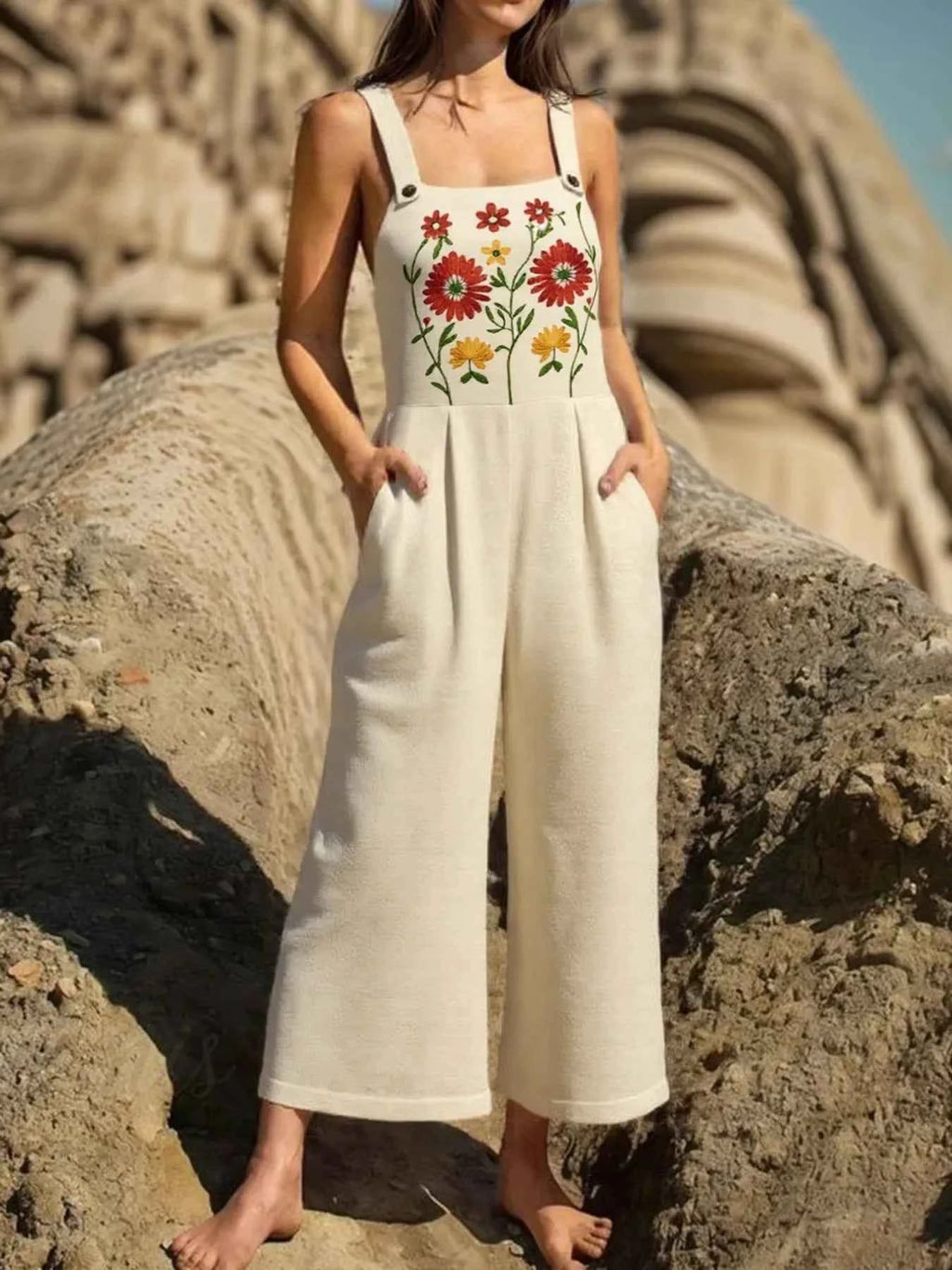 Floral Embroidered Wide Leg Jumpsuit