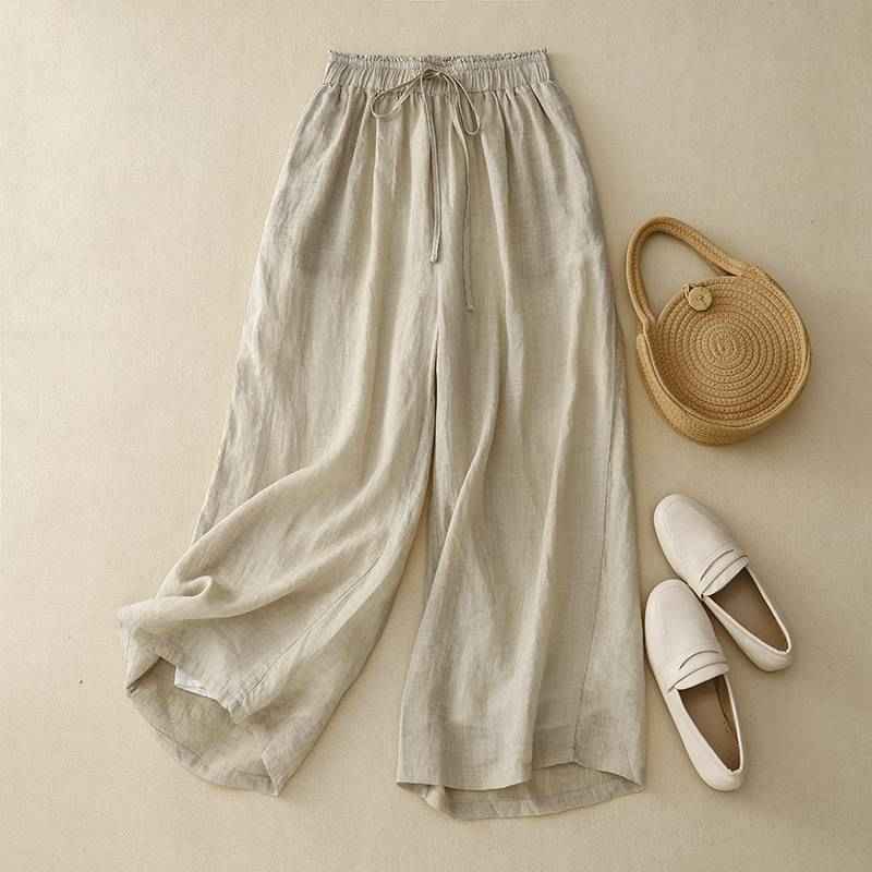 Cotton And Linen Art Retro Double-layer Wide-leg Pants