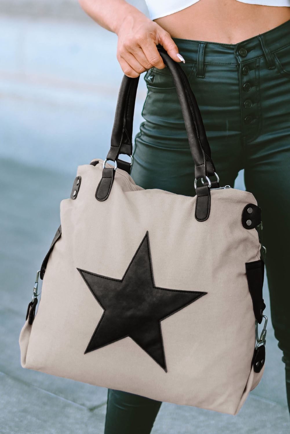 Beige Casual Five-pointed Star Canvas Tote Bag Dear-Lover Dropshipping