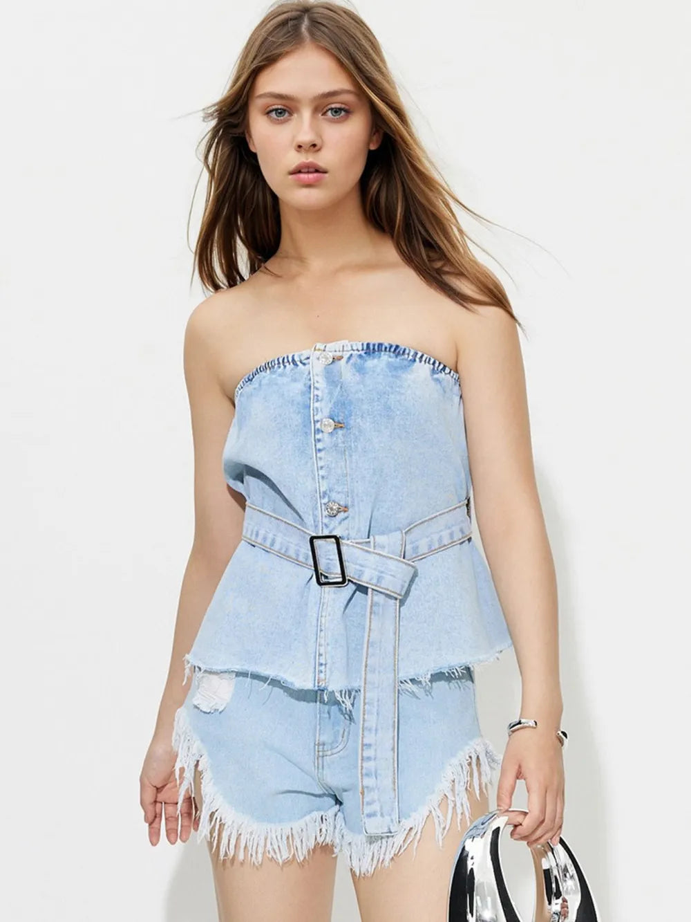 Buttoned Tube Denim Top.