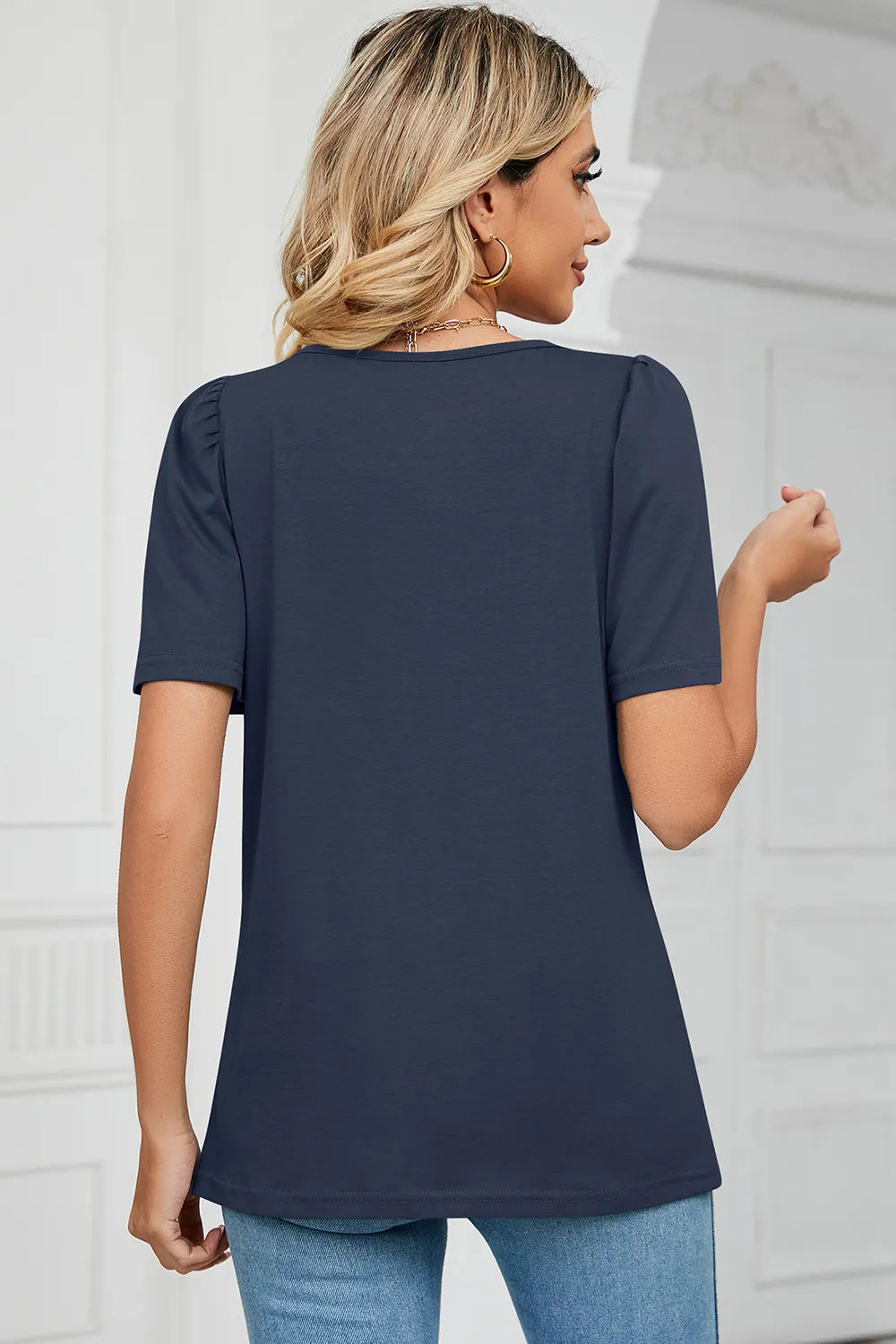 Square Neck Short Sleeve women T-Shirt.