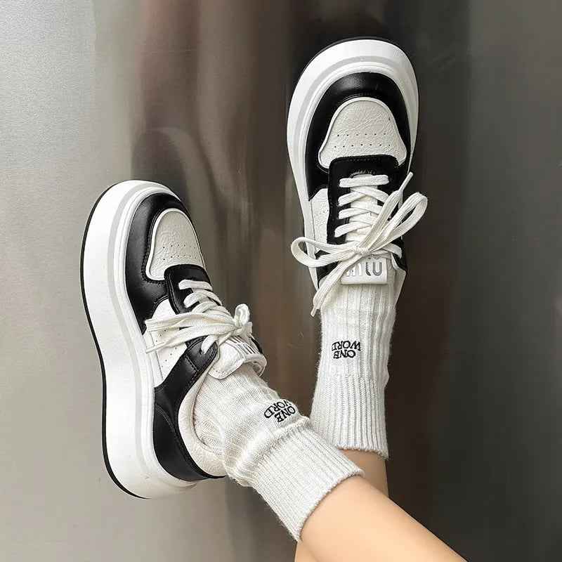 Lace Up Round Toe Platform Sneakers