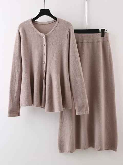 Popular Salt Series Light Mature High Grade Red Fragrant Knitted Shirt with Skirt Two Piece Set