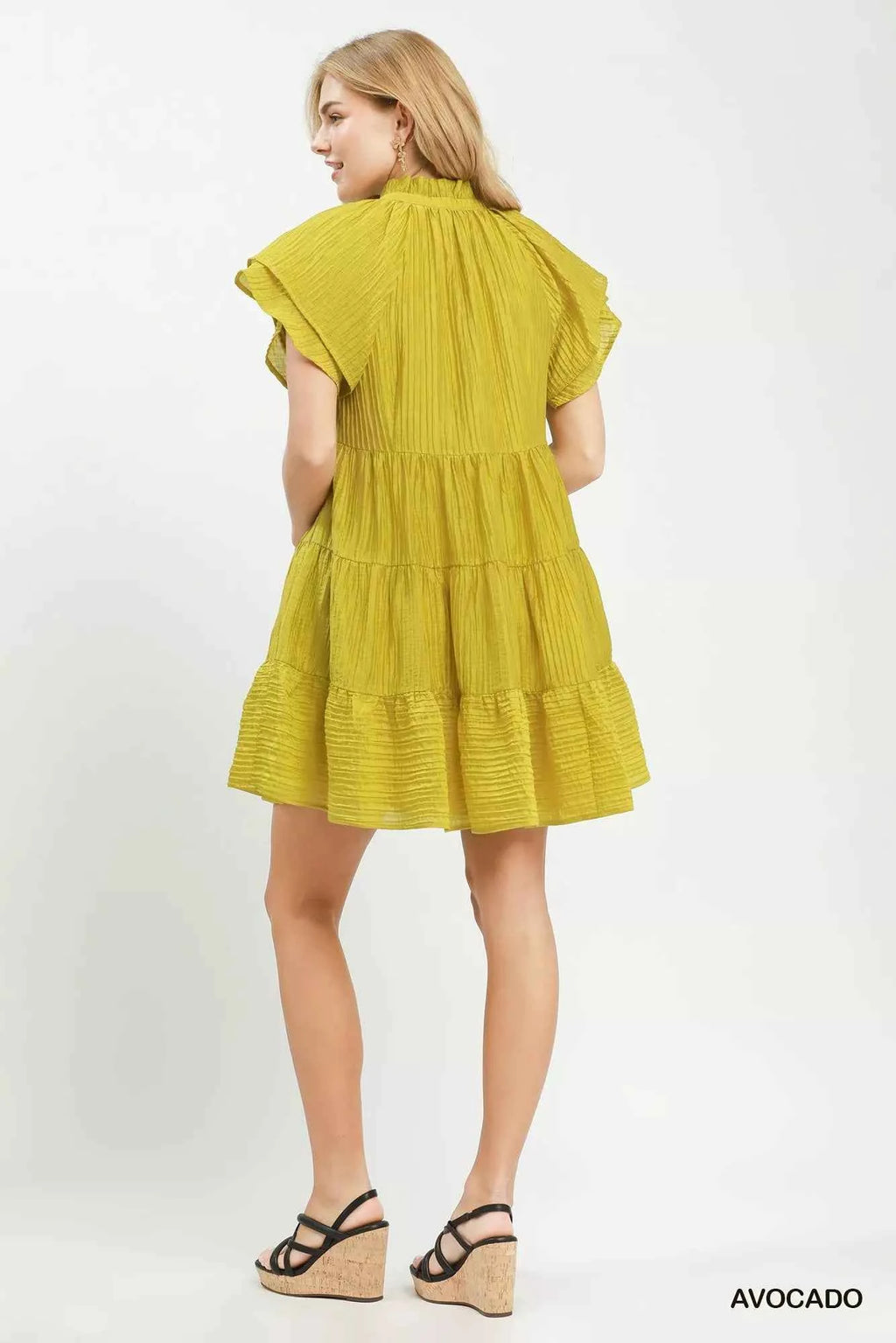 Umgee Tiered Ruffle Sleeve Textured Mini Dress