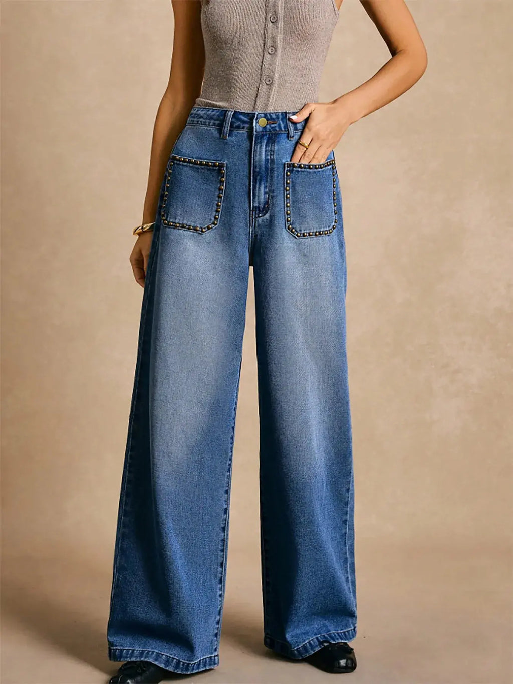 High-Waisted Wide-Leg Pocket Jeans.