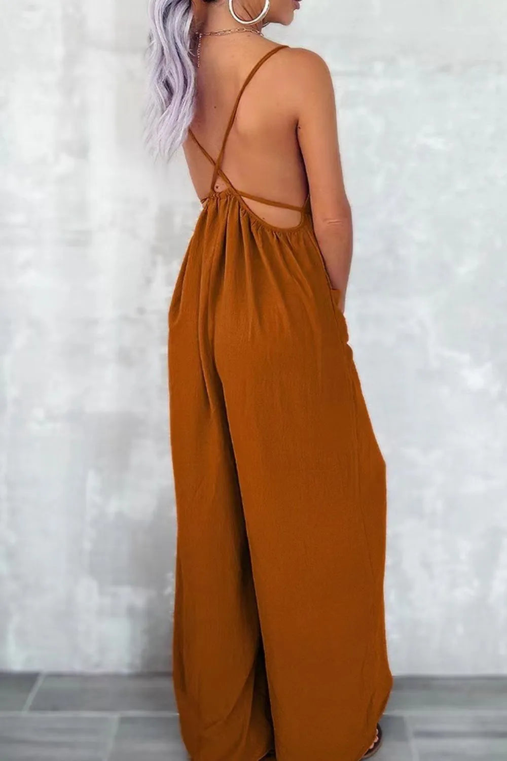 Strap Wide Leg Jumpsuit with Pockets.