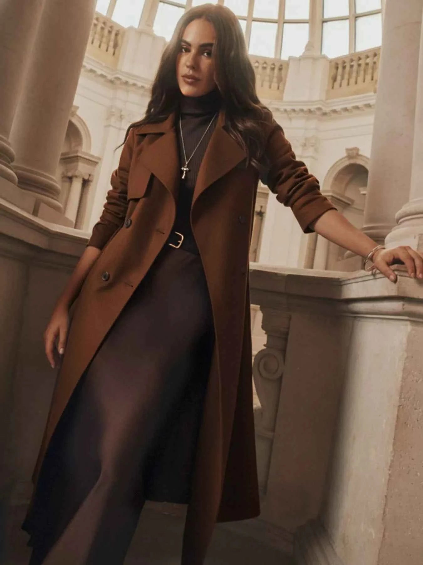 Lapel Collar Belted Wool Blend Coat