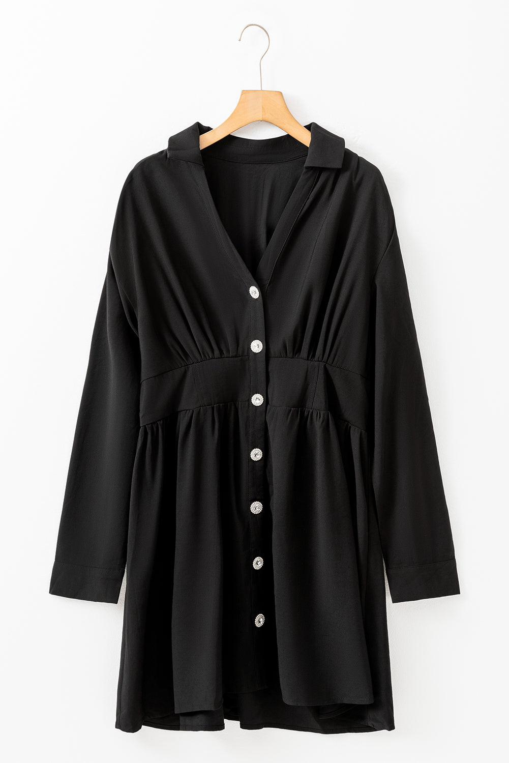 Black Elastic Cinched High Waist Long Sleeve Shirt Mini Dress Dear-Lover Dropshipping