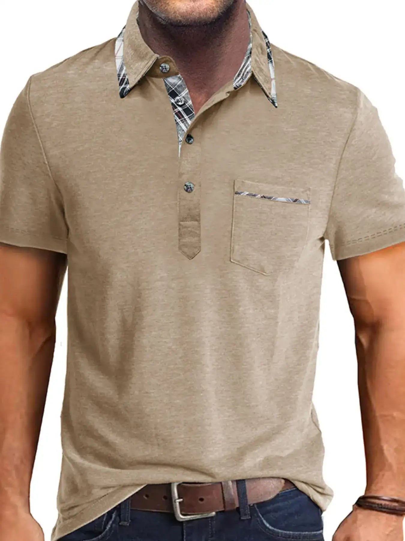 Men's Full Size Classic Plaid Collar Cotton Polo Shirt Plus Size.