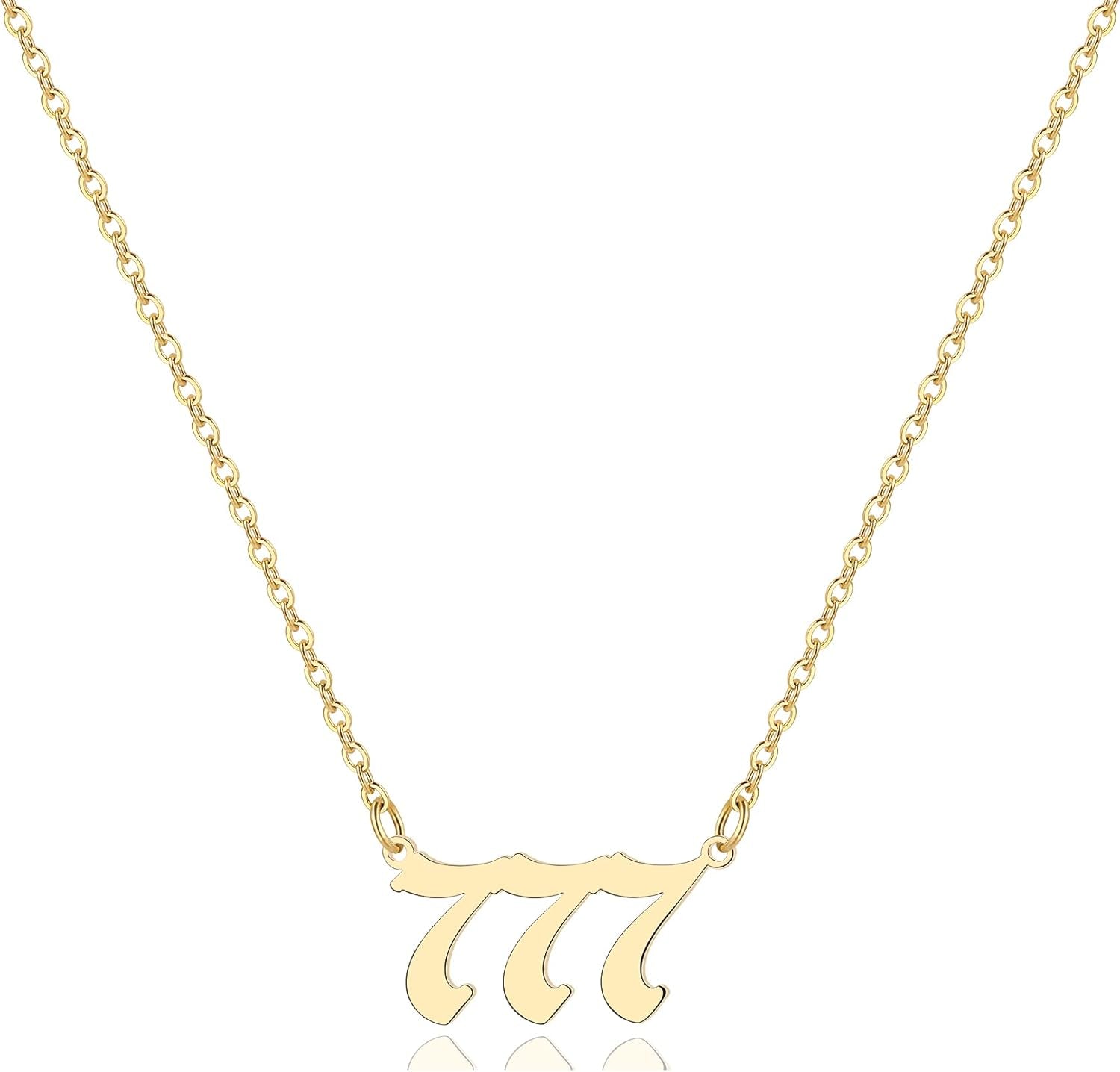 Angel Number Necklace for Women, 18K Gold Plated 000 111 222 333 444 555 666 777 888 999 Necklace Numerology Jewelry