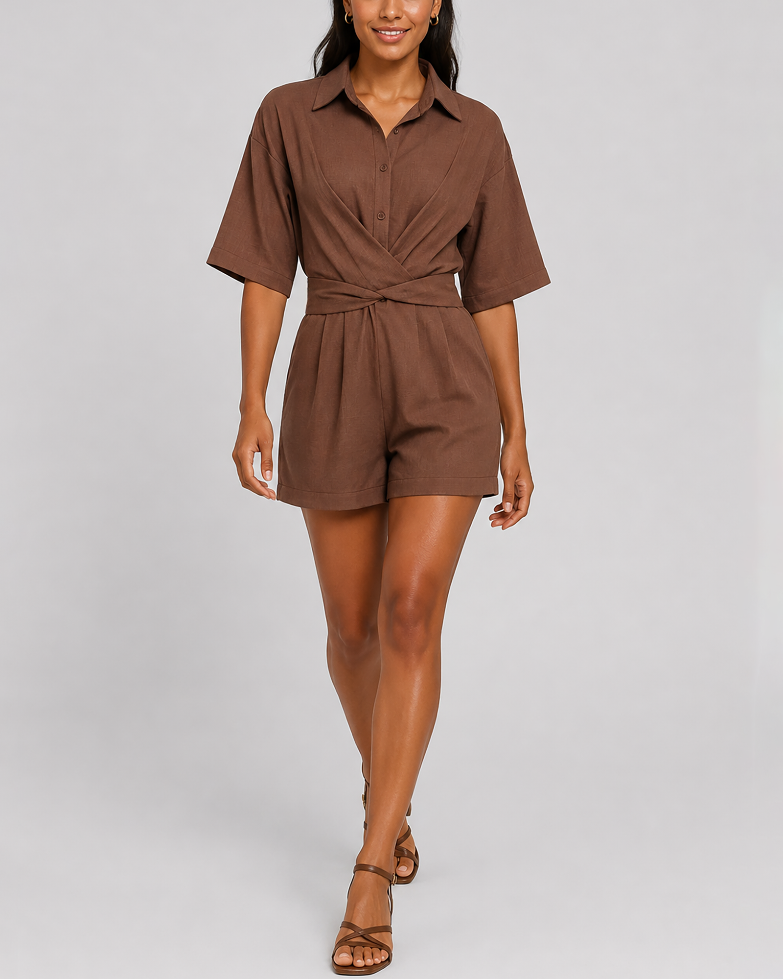 Women's Fashion Cross Back Tie Collar Loose One-Piece Suit