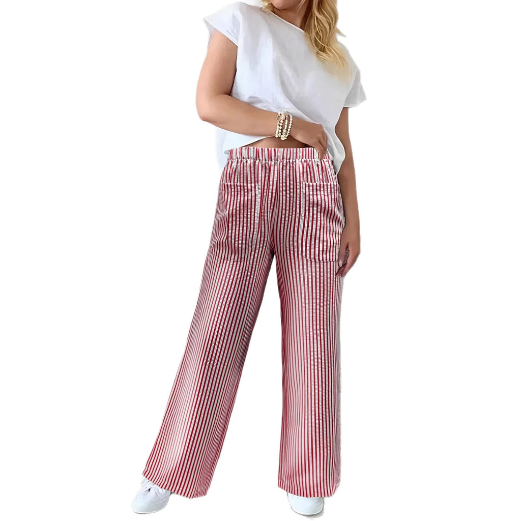Fall Winter New Women's Loose Striped Pocket Fashion Casual Wide Leg Pants