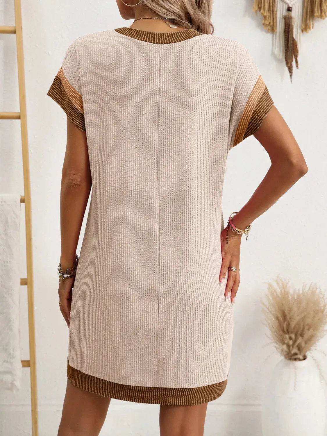 Round Neck Short Sleeve Mini Dress.