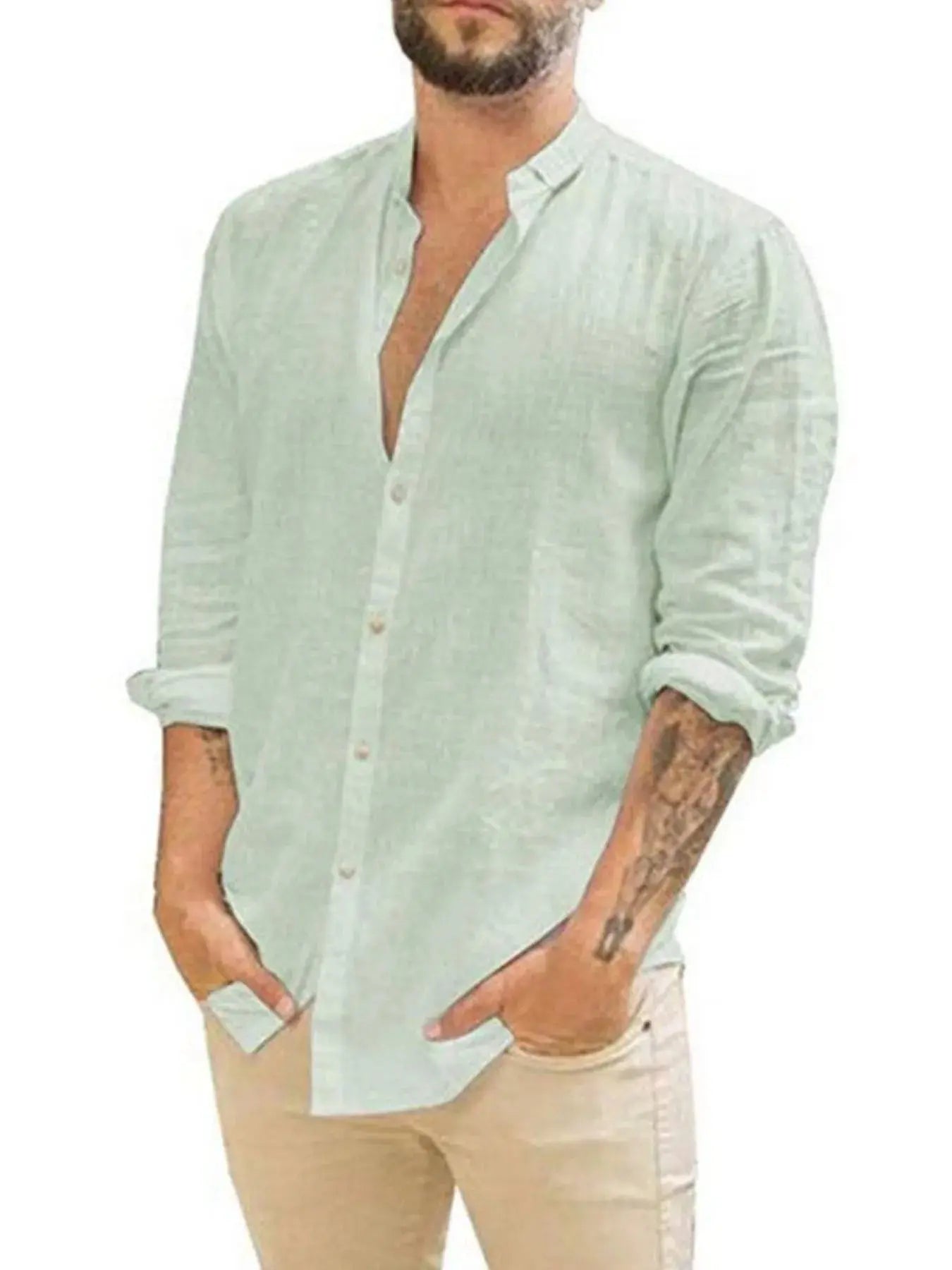 Men's Full Size Casual Linen Button Down Shirt Plus Size.