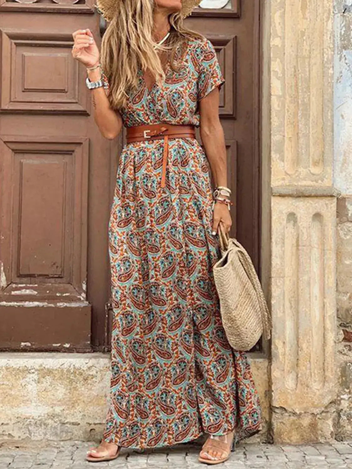 V-Neck Short Sleeve Maxi Dress Plus Size.