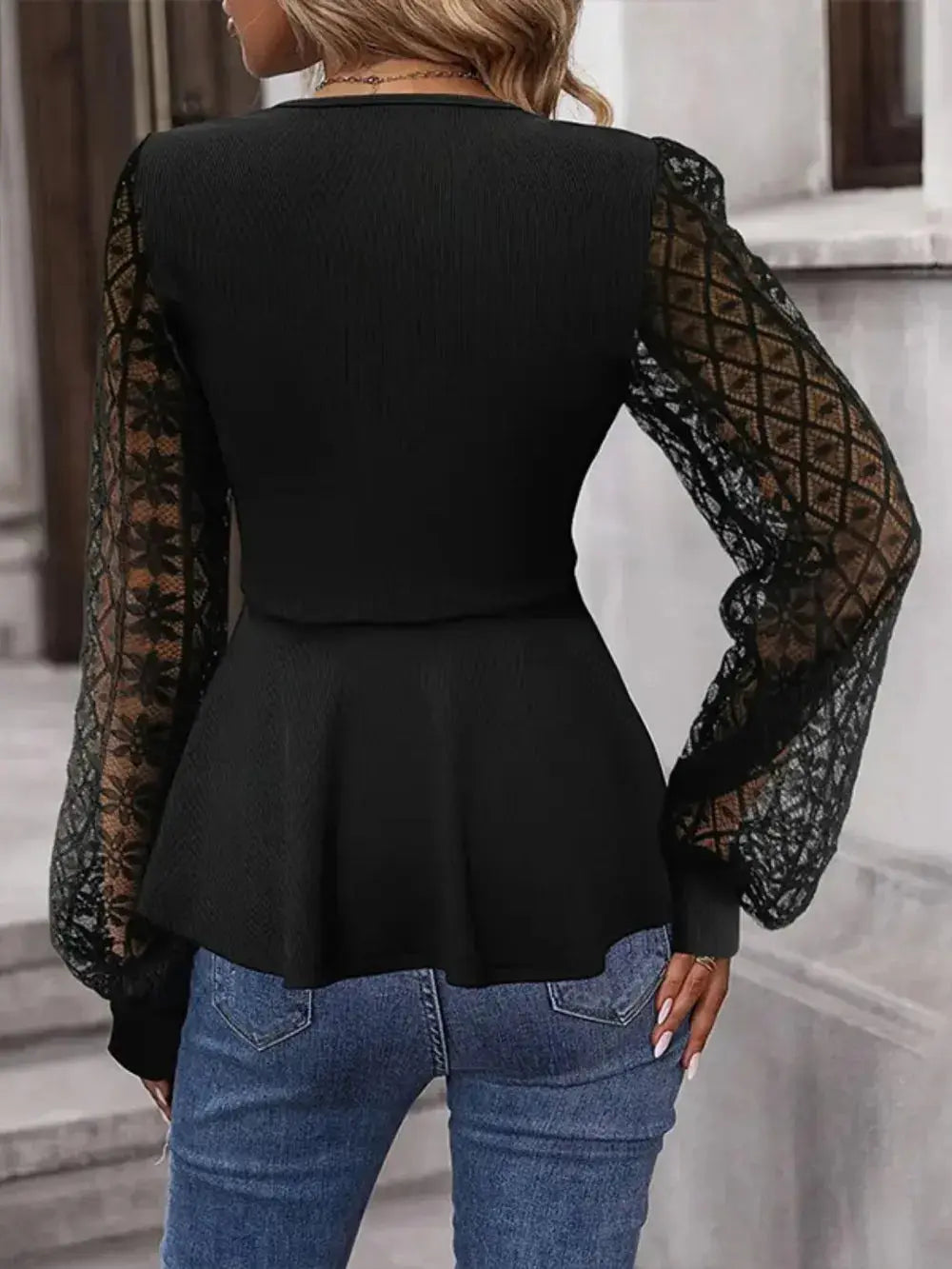 Peplum Surplice Long Sleeve Blouse.