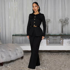 Fashionable Women's Slimming Belted Top and Pants Set eprolo