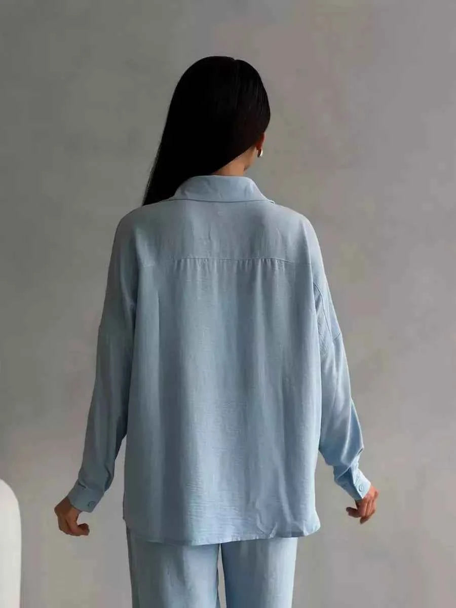 Button Up Long Sleeve Shirt and Pants Set