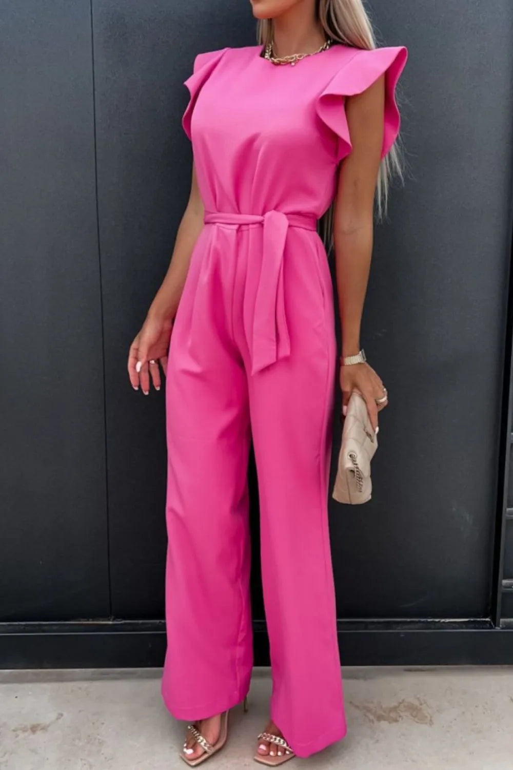 Ruffle Short Sleeve Jumpsuit.