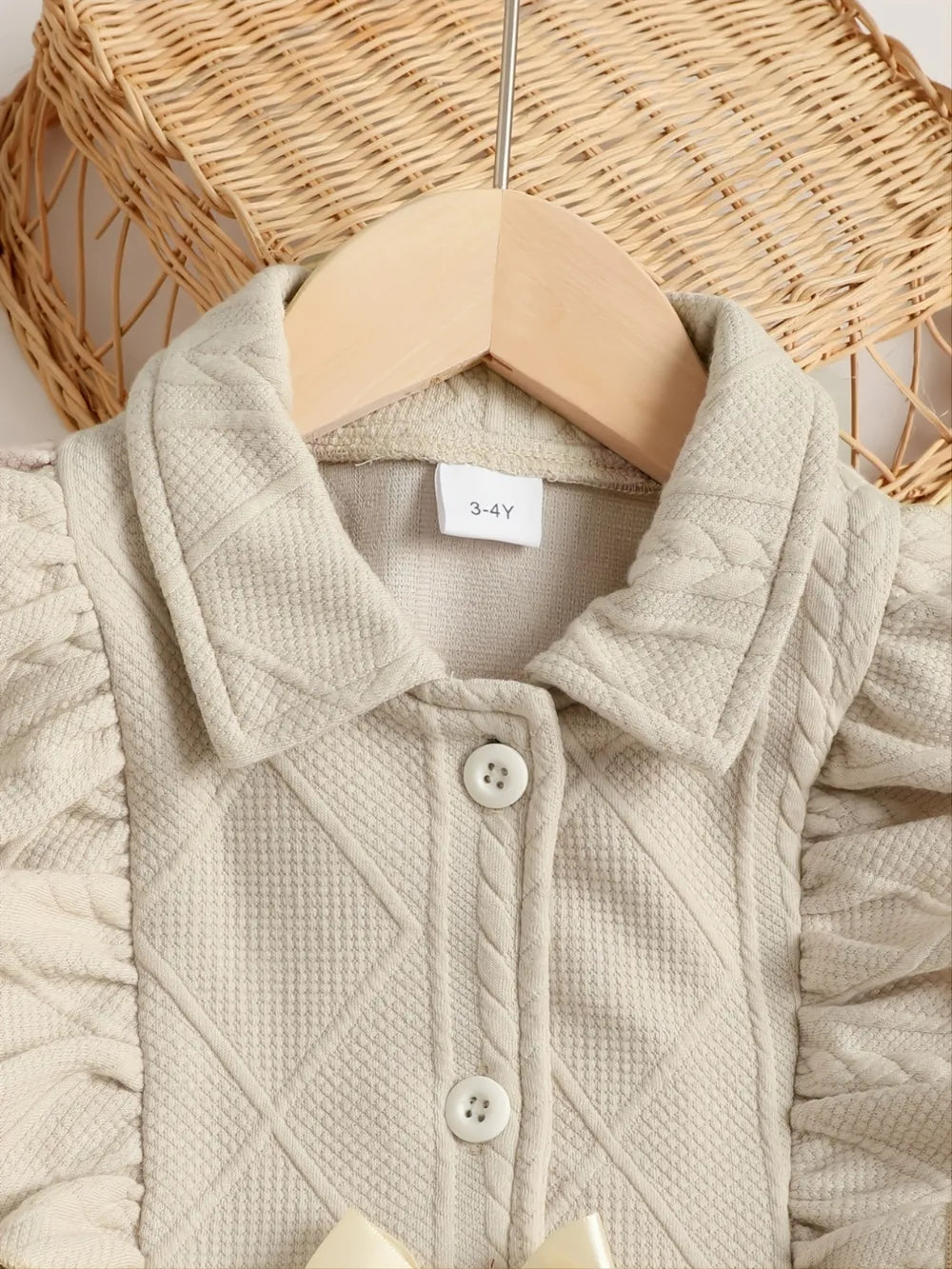 Children's Ruffled Bow Collared Neck Dress.