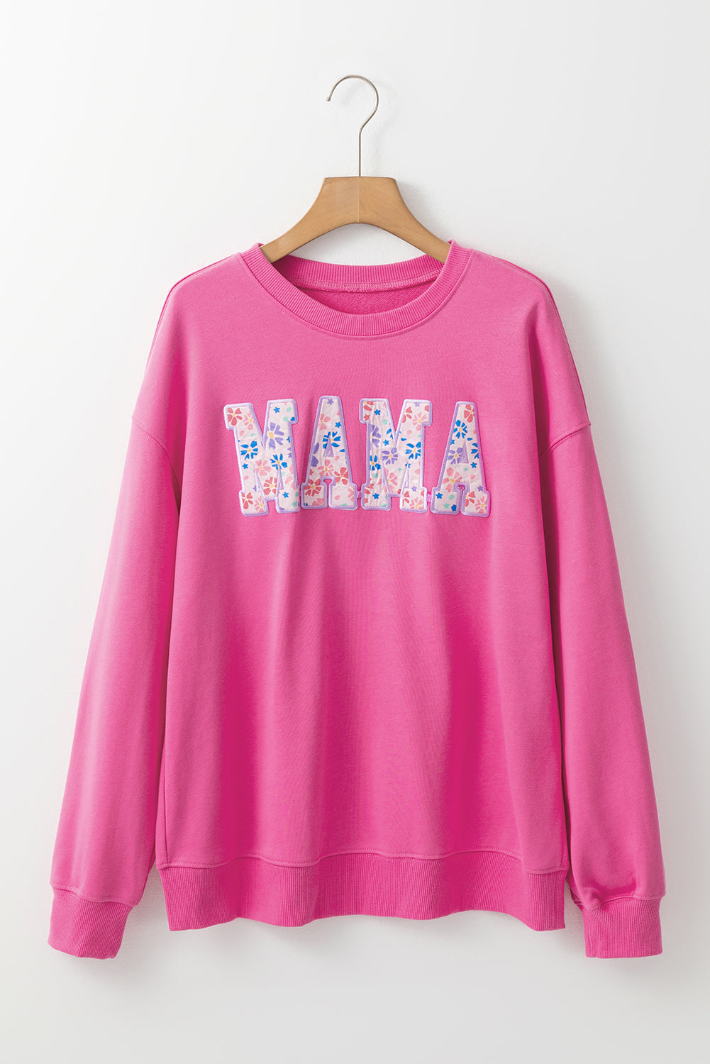 Rose Red Floral MAMA Embroidered Graphic Pullover Sweatshirt Dear-Lover Dropshipping