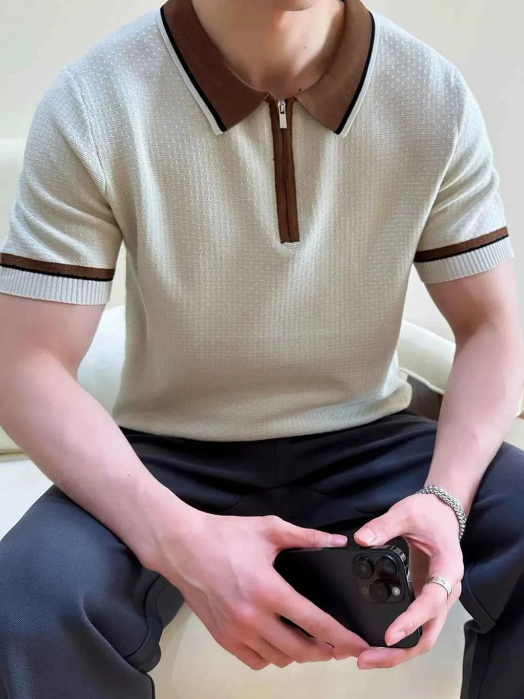 Men's Quarter Zip Short Sleeve Polo