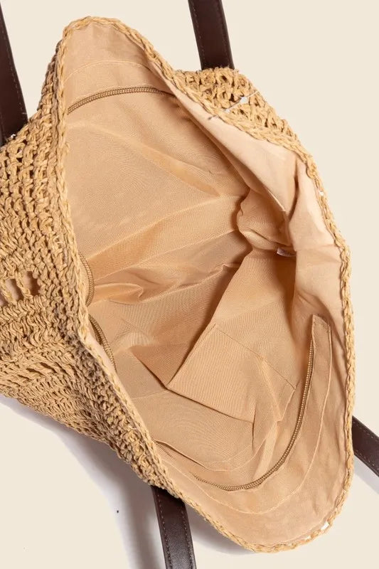 Straw Braided Rounded Tote Bag.