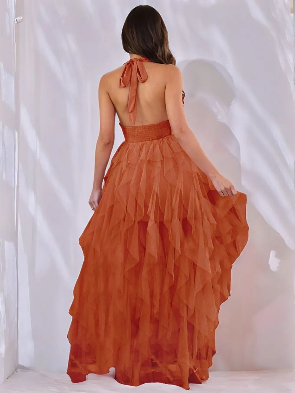 Halter Neck Irregular Mesh Dress.