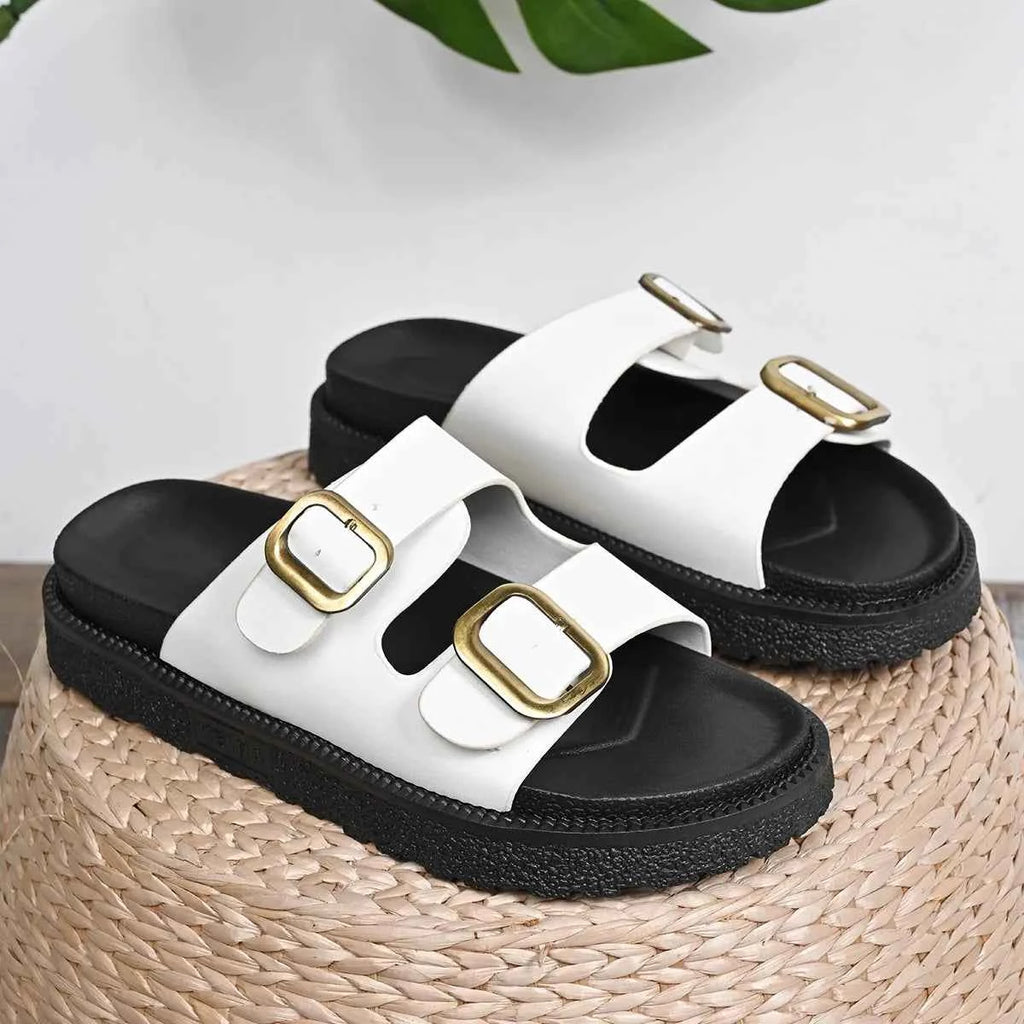 Double Buckle Slide Sandals
