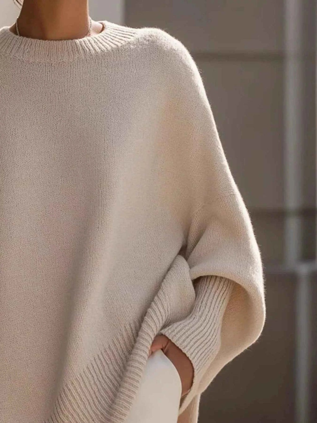 Oversized Batwing Sleeve Round Neck Sweater