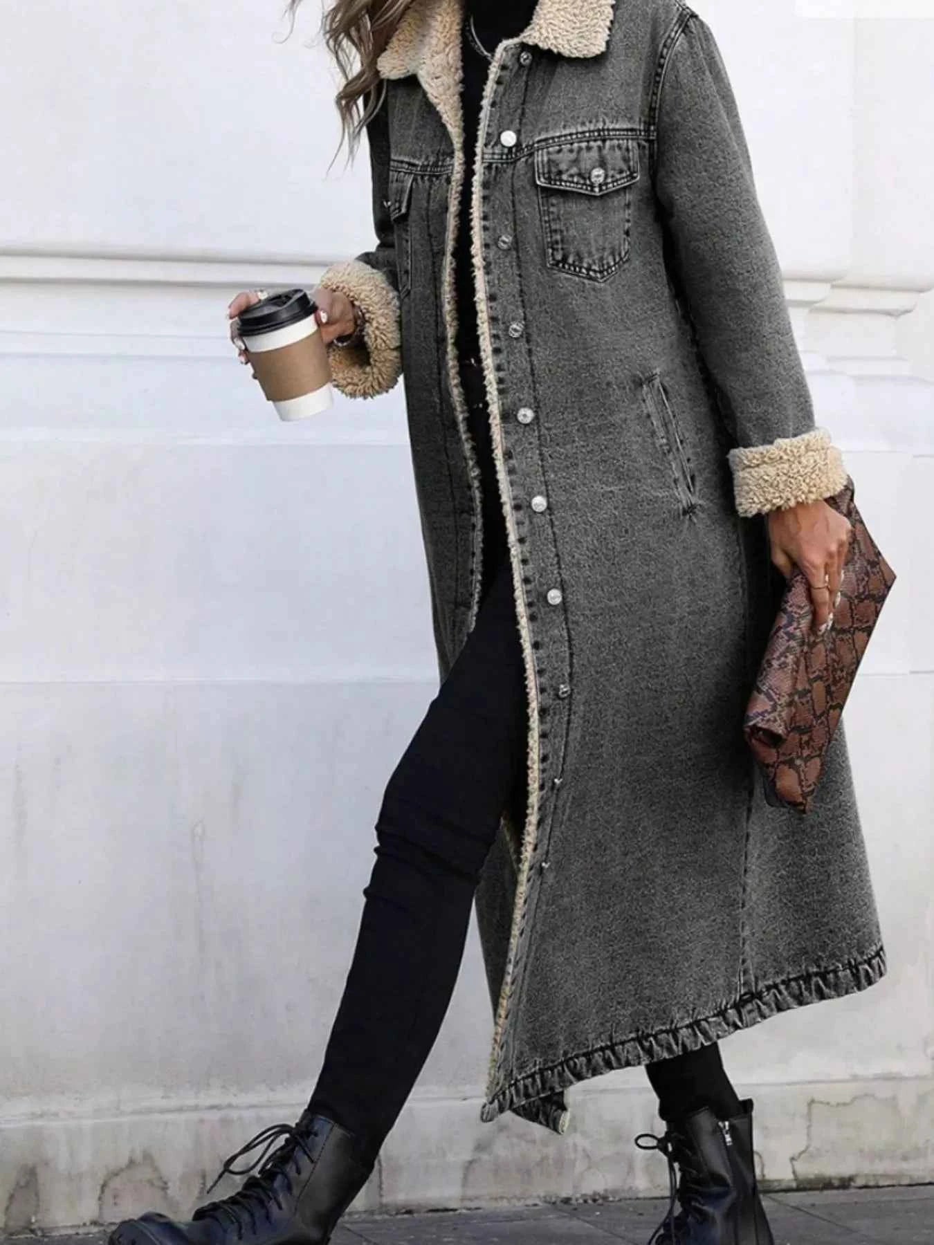 Sherpa Lined Longline Denim Jacket