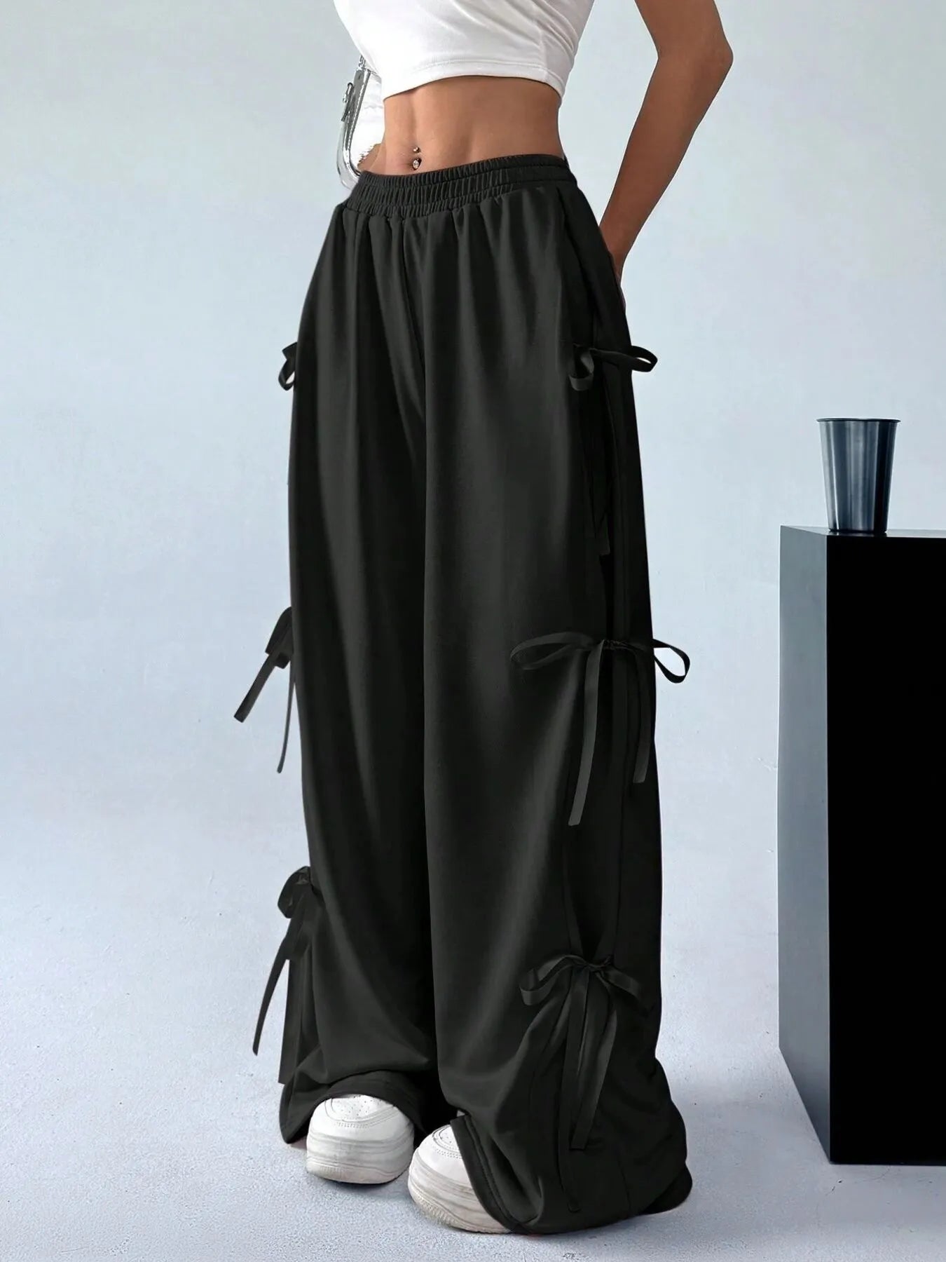 Cargo Wide Leg Pants with Side Tie Details.