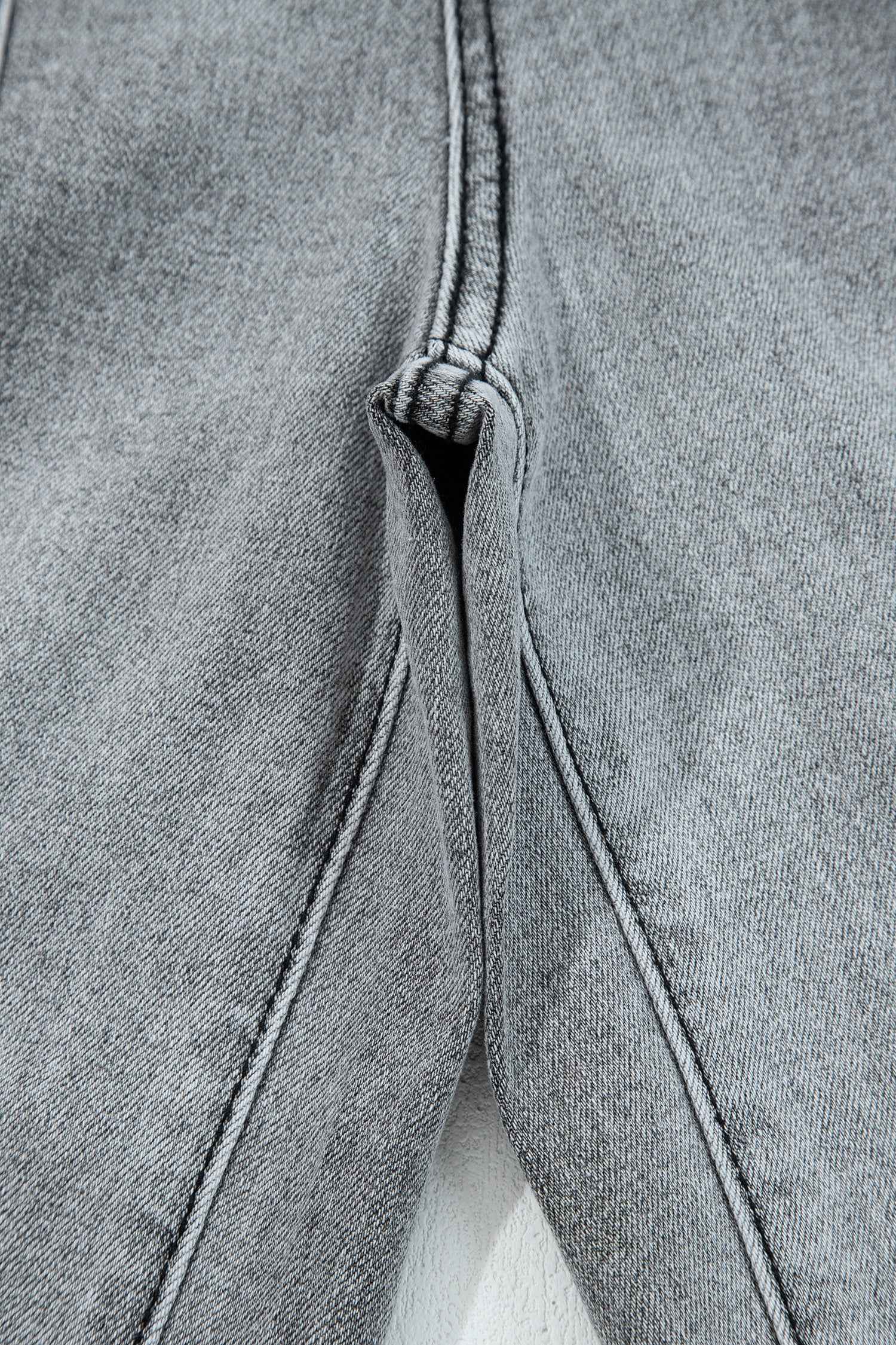 Gray Drawstring Seam Detail Raw Hem Wide Leg Denim Pants