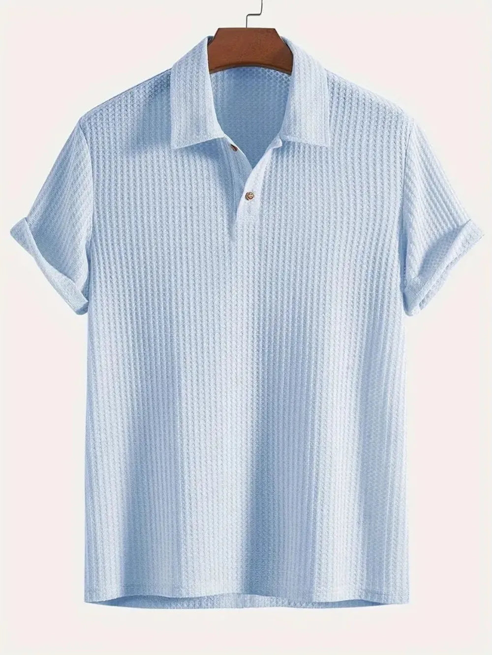 Men's Waffle-Knit Collared Neck Short Sleeve Polo.