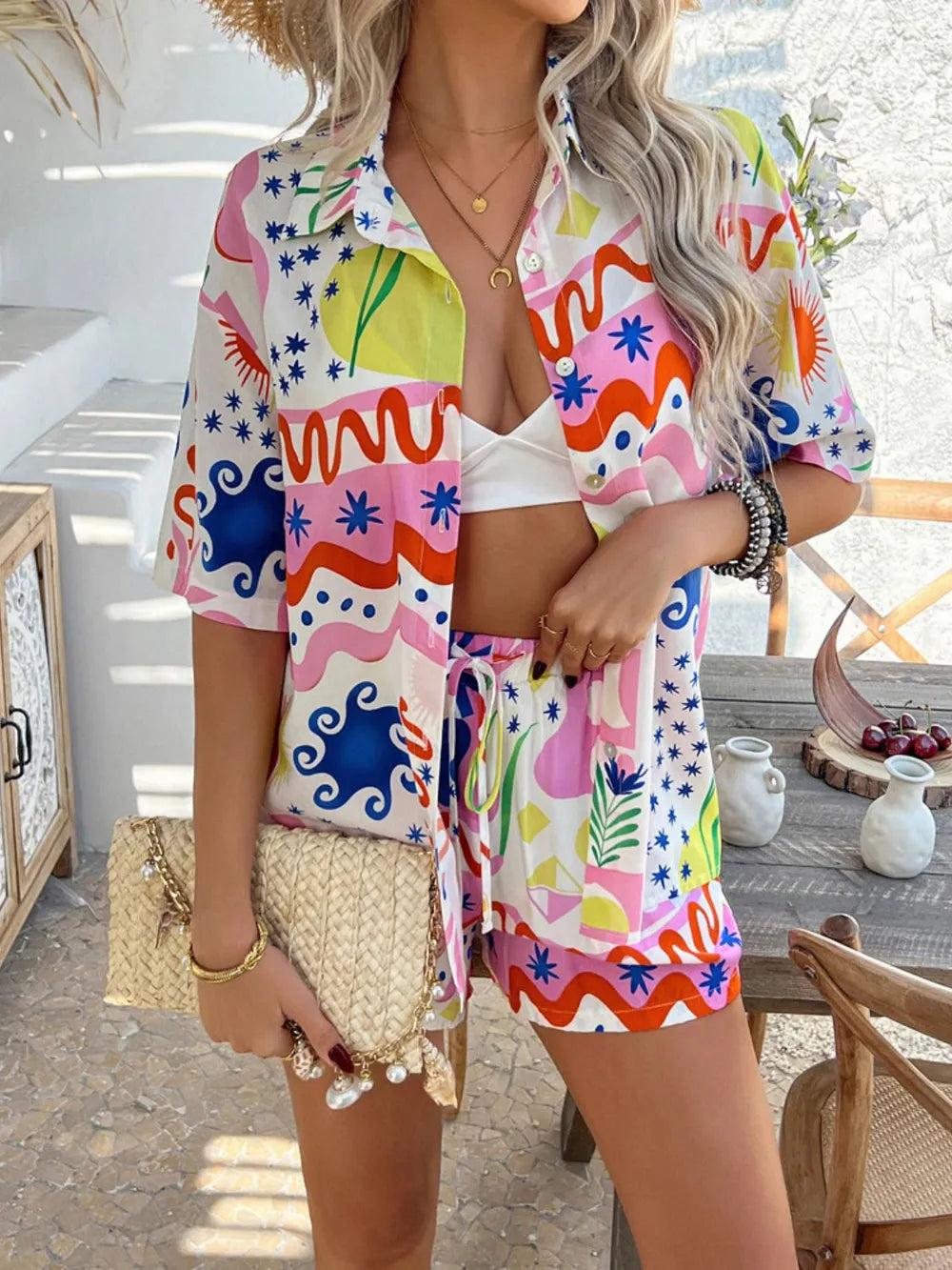 Buttoned Shirt and Shorts Set - CHIC TB