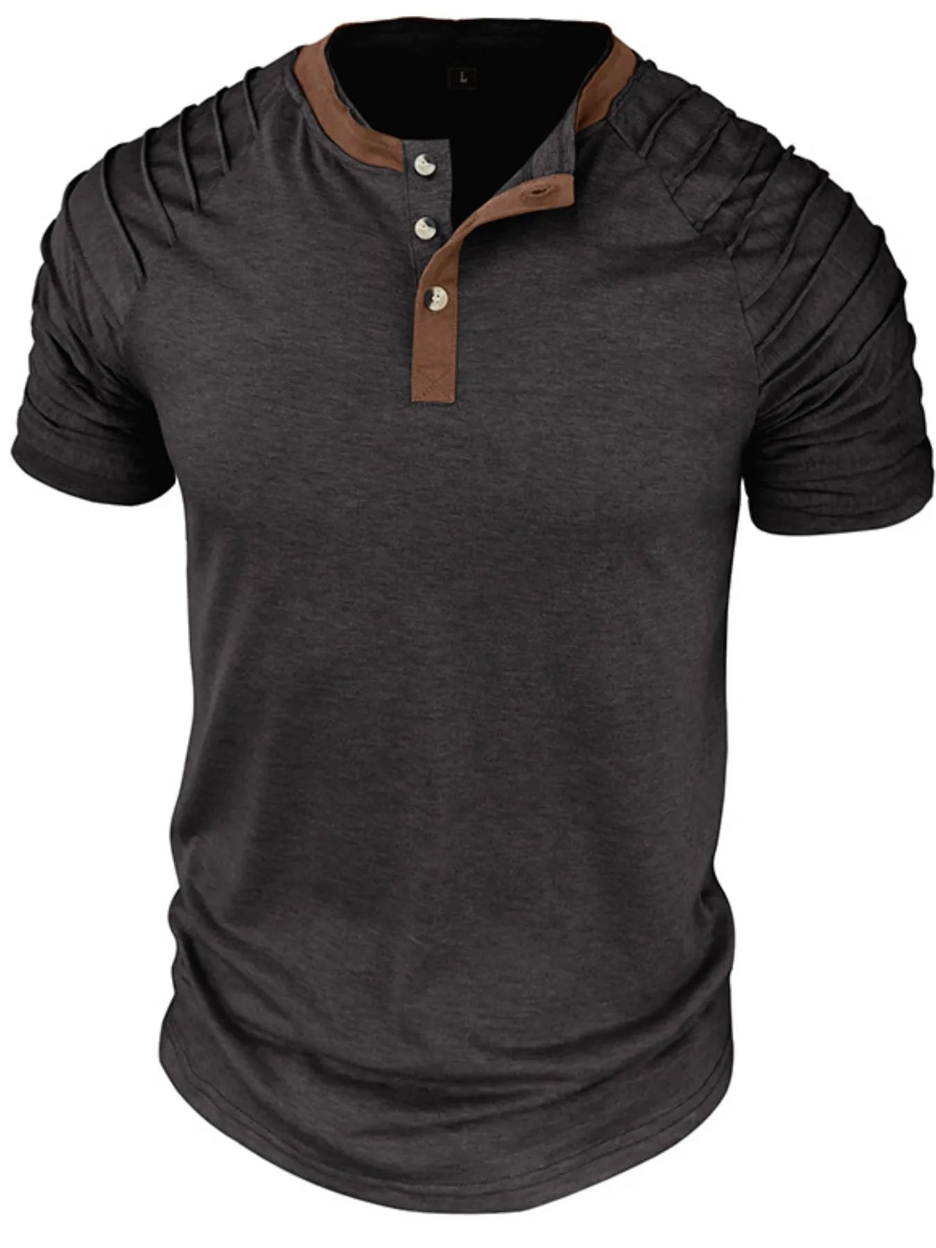 Men's Full Size Casual Henley Short Sleeve Top with Contrast Collar Plus Size.