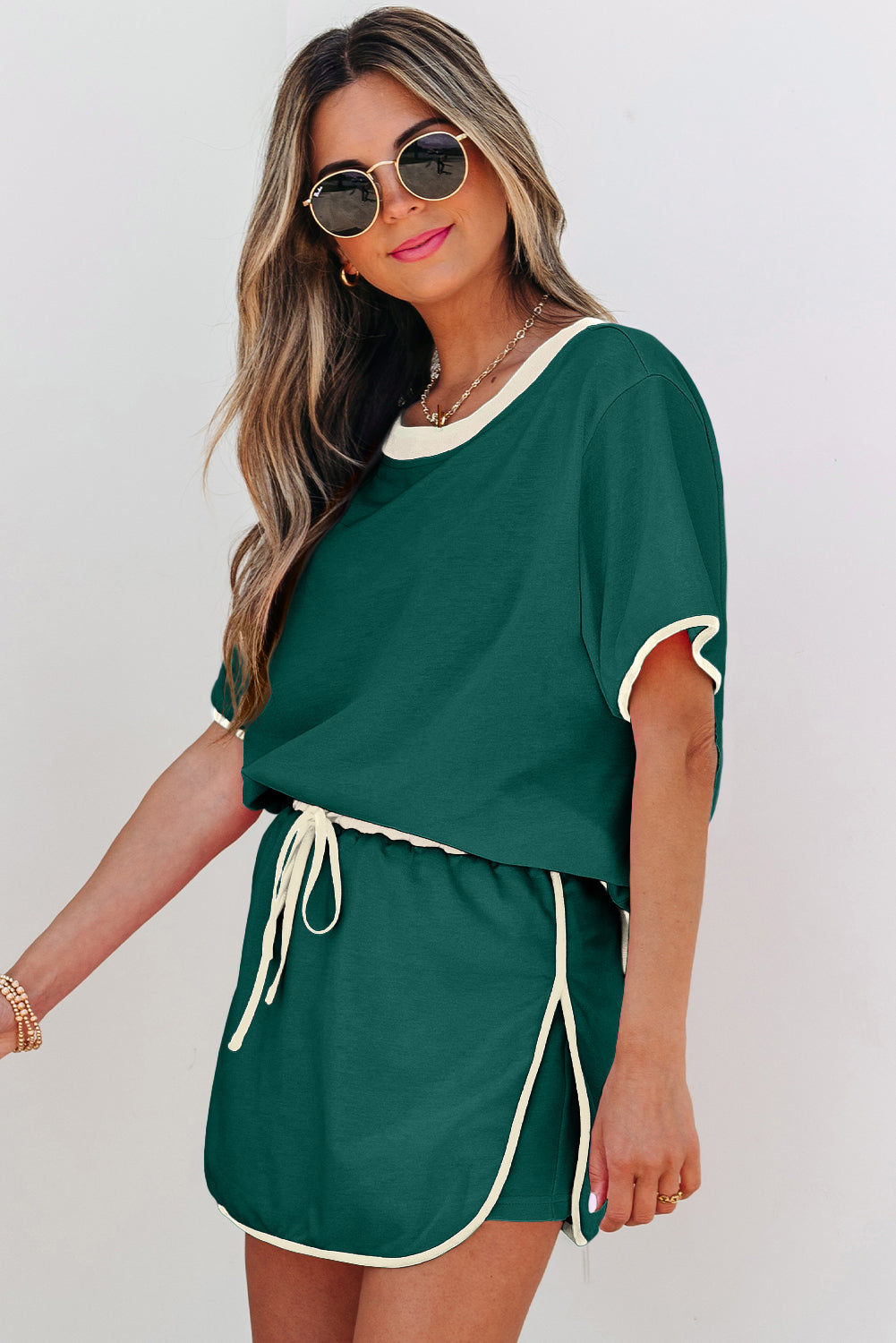 Evergreen Colorblock Edge Drop Shoulder T Shirt and Skort 2Pcs Set Dear-Lover Dropshipping