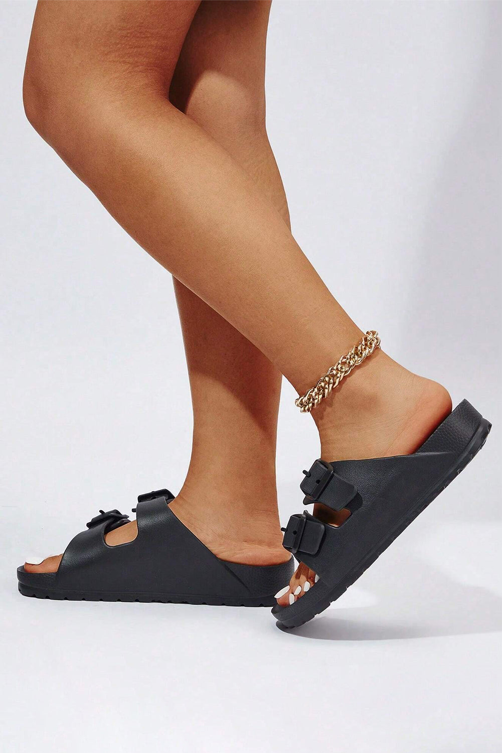 Black Double-buckle EVA Slippers Dear-Lover Dropshipping