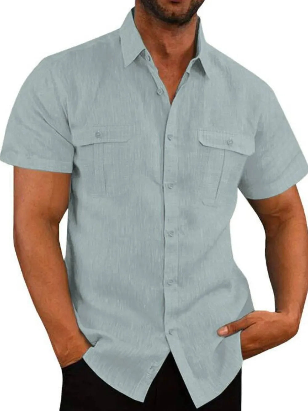 Men's Plus Size Collared Neck Short Sleeve Shirt.