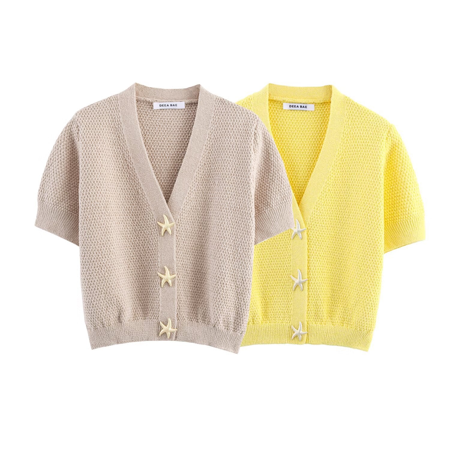 Star button structure knitted short sleeved top